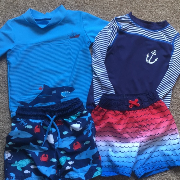 Cat & Jack Other - 2T swim trunks and rash guards — sharks & anchors